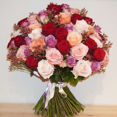 Bold Mixed Rose Bouquet with Limonium – Bernard Rochet Chelsea Florist