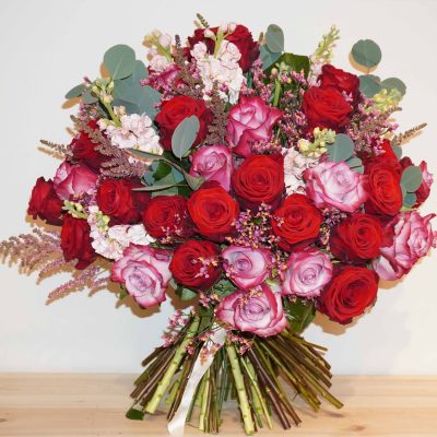 Red and Purple Rose Bouquet with Astilbe – Bernard Rochet London Florist