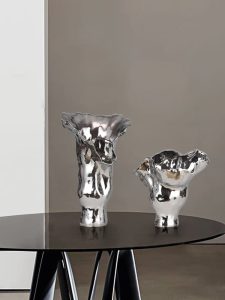 Chrome ceramic vase set London – modern sculptural vases