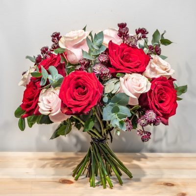 Red and Pink Roses Bouquet with Astrantia – Bernard Rochet Chelsea Florist