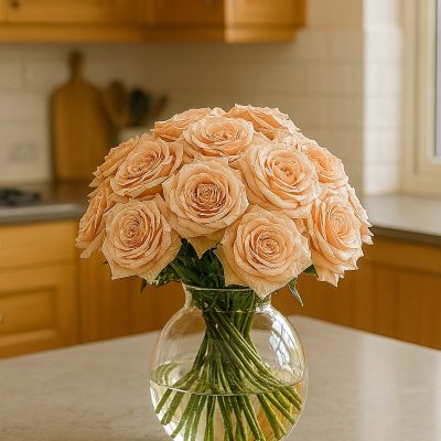 12 peach roses bouquet – same day flower delivery London