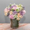 Pink and Lilac Rose Bouquet in Black Vase – Same-Day London Delivery