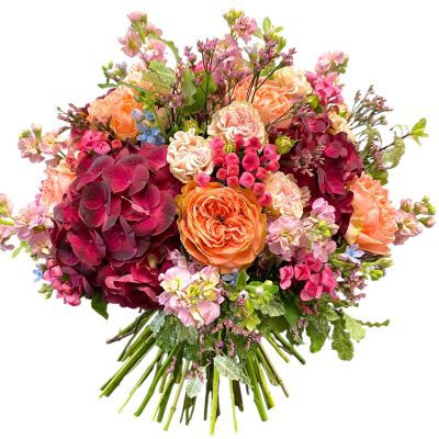 Luxury rose and hydrangea bouquet with seasonal fillers – same-day flower delivery London