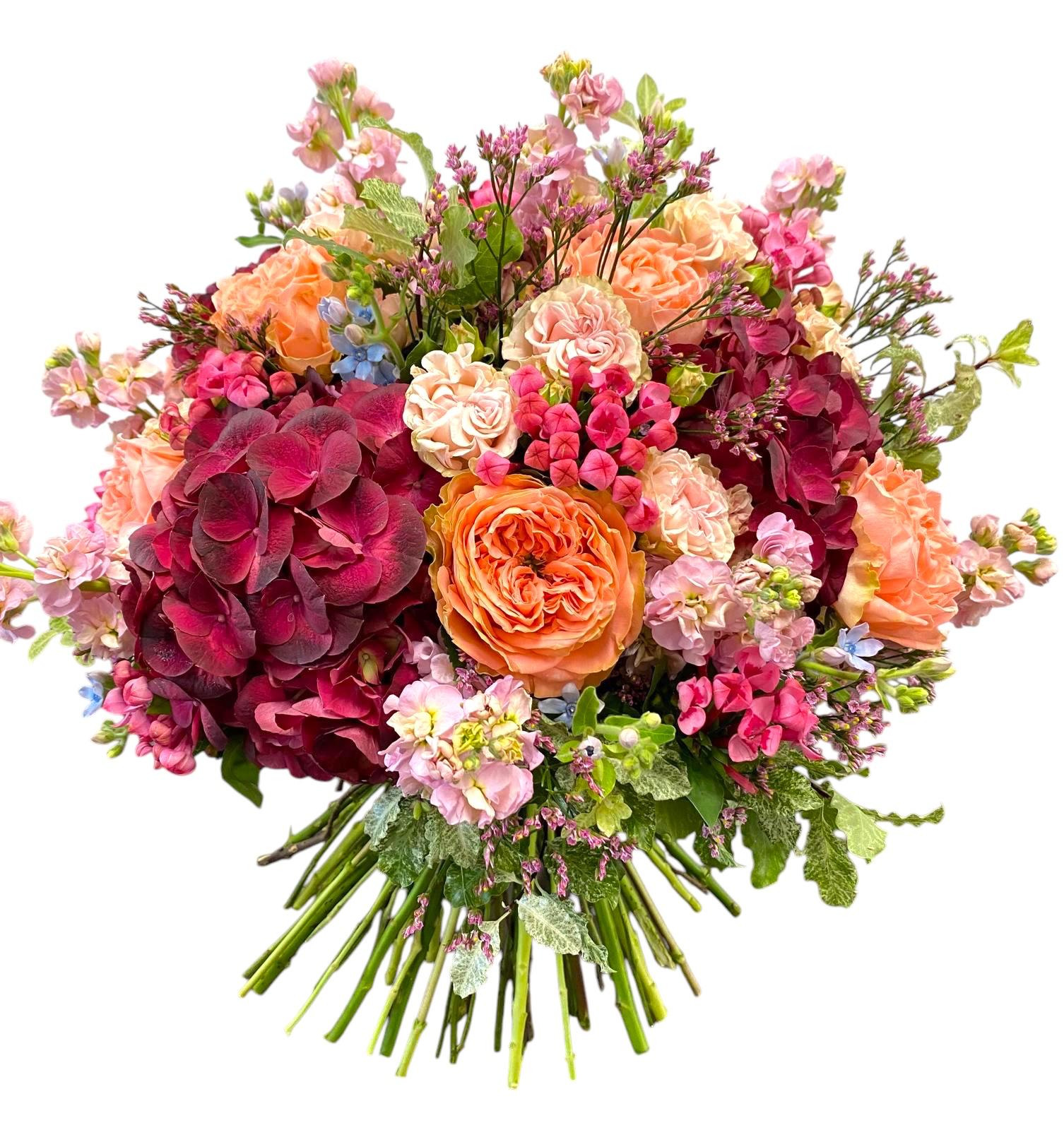 Luxury rose and hydrangea bouquet with seasonal fillers – same-day flower delivery London