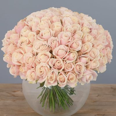 100 Pink Roses Luxury Hand-Tied Bouquet in Glass Vase – Bernard Rochet Chelsea Florist