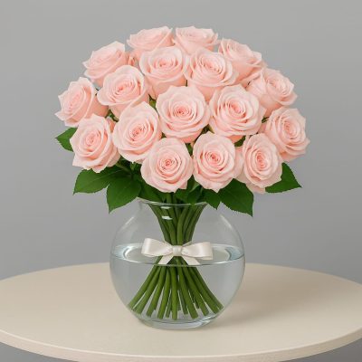36 Soft Pink Roses Bouquet London in glass vase – Bernard Rochet
