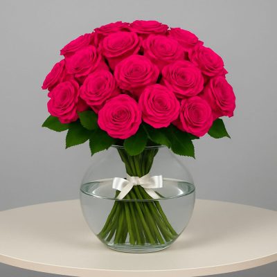 36 Hot Pink Roses Bouquet London in glass vase – Bernard Rochet
