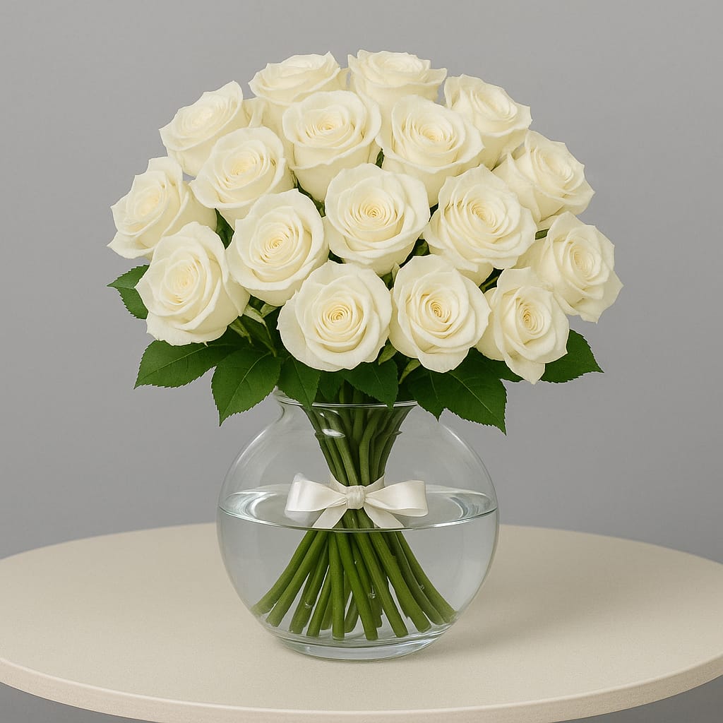 Luxury 36 White Roses Bouquet in glass vase – Bernard Rochet London