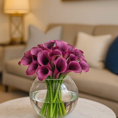 Purple Calla Lily Arrangement in Glass Fishbowl Vase – Bernard Rochet