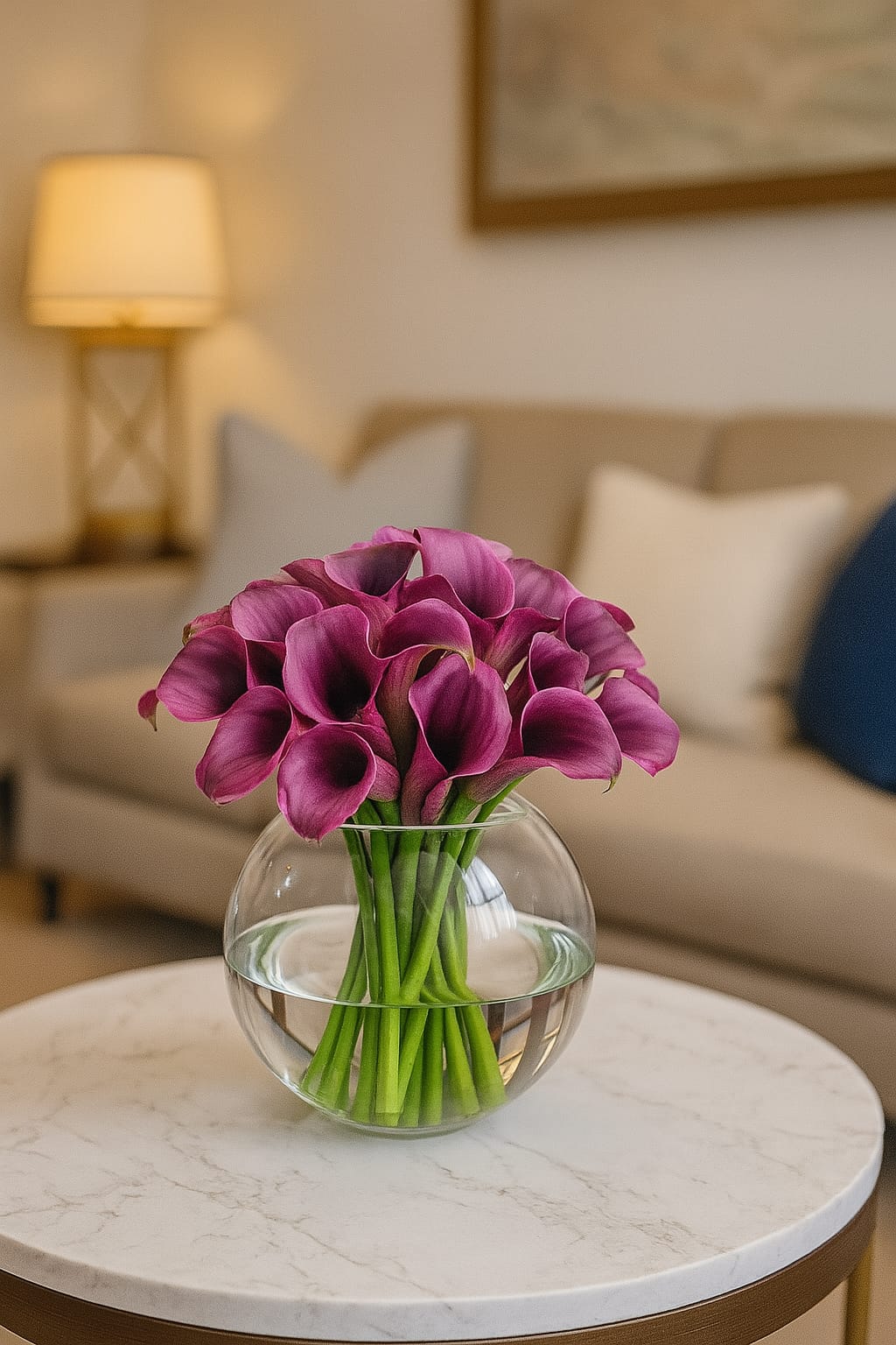 Purple Calla Lily Arrangement in Glass Fishbowl Vase – Bernard Rochet
