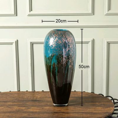 Luxury tall artisan glass vase 20×50 cm with teal and blue gradient design – Bernard Rochet