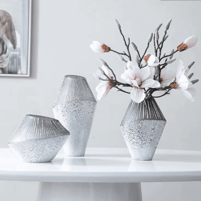 Iced silver geometric glass vases in three sizes