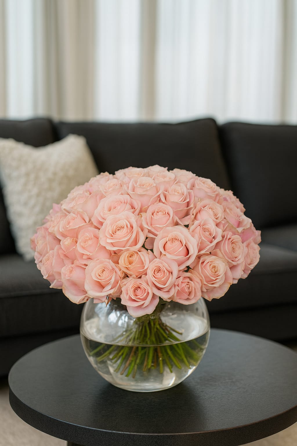 50 pink roses arrangement in glass vase – Bernard Rochet London florist