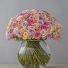 Pastel Majesty 160 pastel roses in glass vase, luxury bouquet London