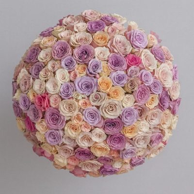 Top view of 160 stem pastel rose dome bouquet