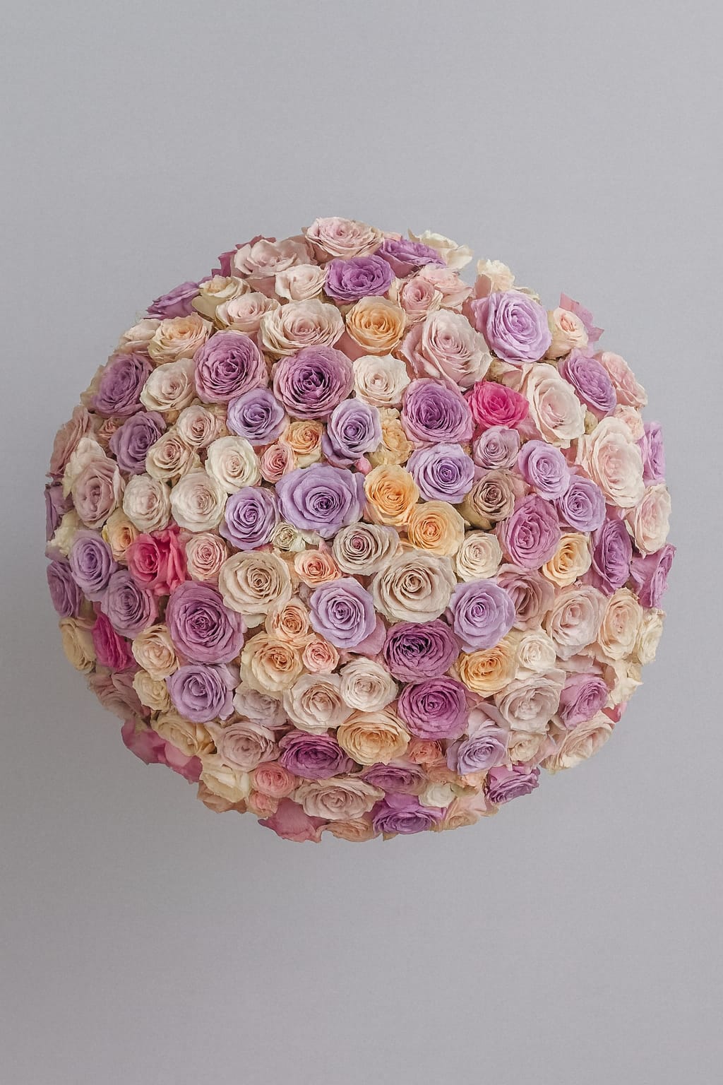 Top view of 160 stem pastel rose dome bouquet