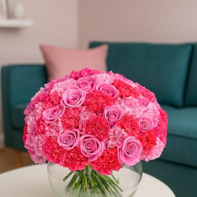 Pink rose and carnation bouquet London